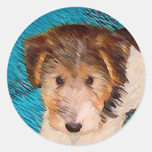 ワイヤーキツネテリア絵画パピーの子犬 – Dog Art ラウンドシール