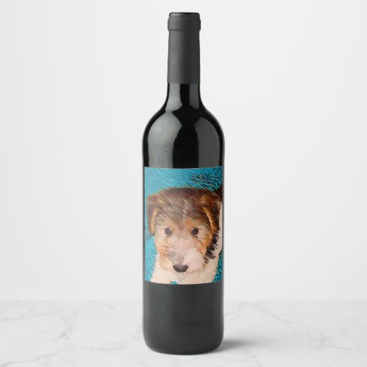 ワイヤーキツネテリア絵画パピーの子犬 – Dog Art ワインラベル (正面)