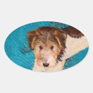 ワイヤーキツネテリア絵画パピーの子犬 – Dog Art 楕円形シール