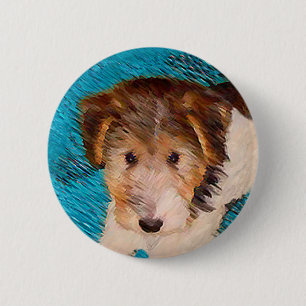 ワイヤーキツネテリア絵画パピーの子犬 – Dog Art 缶バッジ