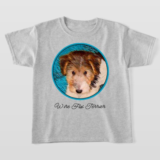 ワイヤーキツネテリア絵画パピーの子犬 – Dog Art Tシャツ (レイダウン)