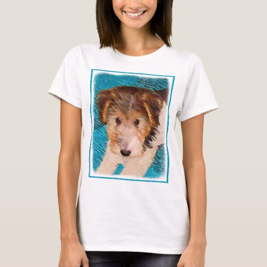 ワイヤーキツネテリア絵画パピーの子犬 – Dog Art Tシャツ (正面)