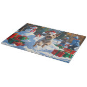 ワイヤーキツネテリア走ーのクリスマス帽子と雪 カッティングボード (角)