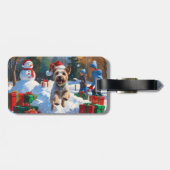 ワイヤーキツネテリア走ーのクリスマス帽子と雪 ラゲッジタグ (裏面横)