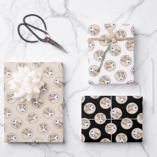 ワイヤーキツネ絵を描テリアの三色WFTペットドッグアート ラッピングペーパーシート (正面)