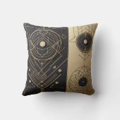 ワイヤード（有線）ジオメトリを黒と金ゴールドクッションで表示 クッション (裏面)