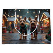 ワイヤーフォックステラリア犬のクリスマス・スノー・ホリデー ラージペーパーバッグ (正面)