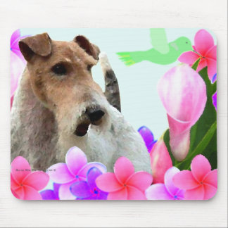ワイヤーフォックステリア犬および花 マウスパッド