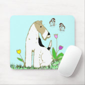 ワイヤーフォックステリア犬および蝶 マウスパッド (マウス)