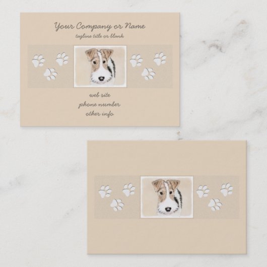 ワイヤーフォックステリア犬の絵画-かわいい元の犬の芸術 名刺 (正面/裏面)