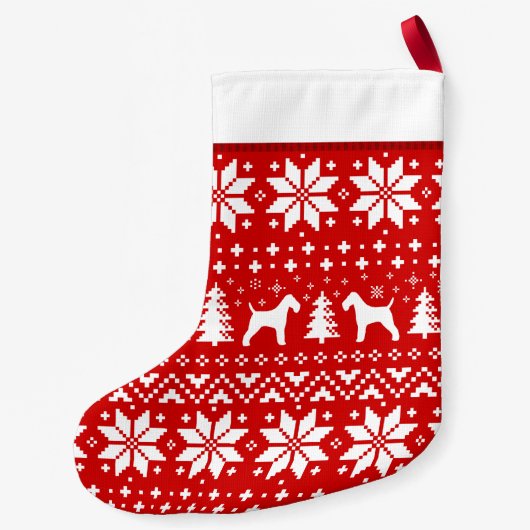 ワイヤーフォックステリア犬はパターンかわいい休日のシルエットを描きます スモールクリスマスストッキング (裏面)