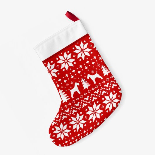 ワイヤーフォックステリア犬はパターンかわいい休日のシルエットを描きます スモールクリスマスストッキング (裏面 (吊り時))