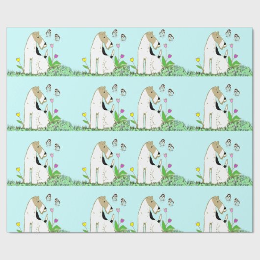 ワイヤーフォックステリア犬及び蝶 ラッピングペーパー (シーム)