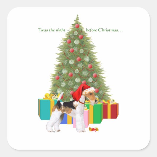 ワイヤーフォックステリア クリスマス スクエアシール (正面)