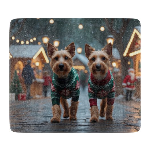 ワイヤーフォックステリア 犬 クリスマス スノー ホリデー カッティングボード (正面)
