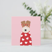 ワイヤーフォックステリア 犬 ハート メガネ ピンク カード (スタンド正面)