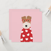 ワイヤーフォックステリア 犬 ハート メガネ ピンク カード (正面/裏面インサイチュ)