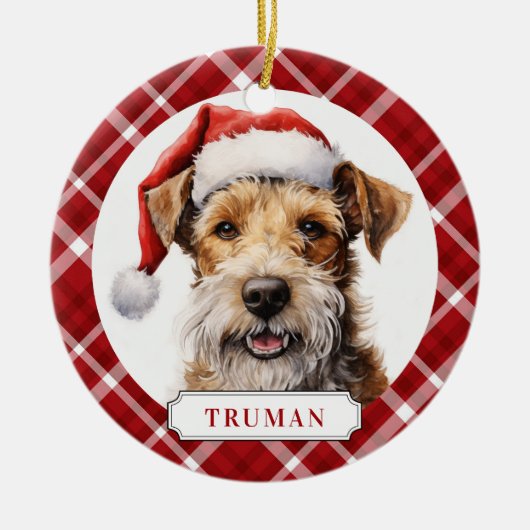 ワイヤーフォックステリア 犬 陶器 丸い オーナメント (正面)