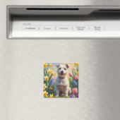 ワイヤーフォックステリエル 犬 春の花 絵画 マグネット (インサイチュ (食洗機))