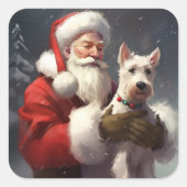 ワイヤーフォックステリー サンタクロース クリスマスの飾り スクエアシール (正面)