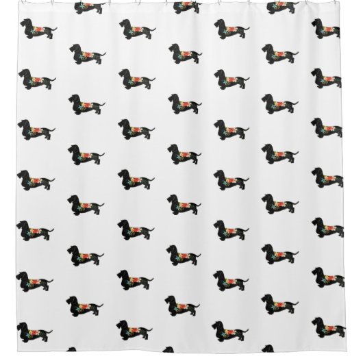 ワイヤーフォールドダックスシャンドボヘミアンフローラシルエット シャワーカーテン (正面)