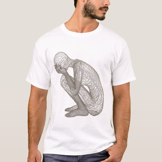 ワイヤーフレームのうずくまる人物アートティシャツ Tシャツ (正面)