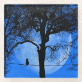 ワイヤーブルームーンに乗った猫 ガラスコースター (正面)