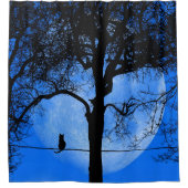 ワイヤーブルームーンに乗った猫 シャワーカーテン (正面)