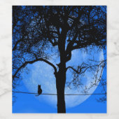 ワイヤーブルームーンに乗った猫 ワインラベル (シングルラベル)