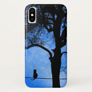 ワイヤーブルームーンに乗った猫 iPhone X ケース