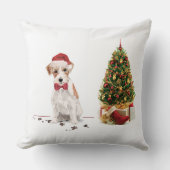 ワイヤーヘアジャック・ラッセルおもしろい・クリスマス犬 クッション (正面)