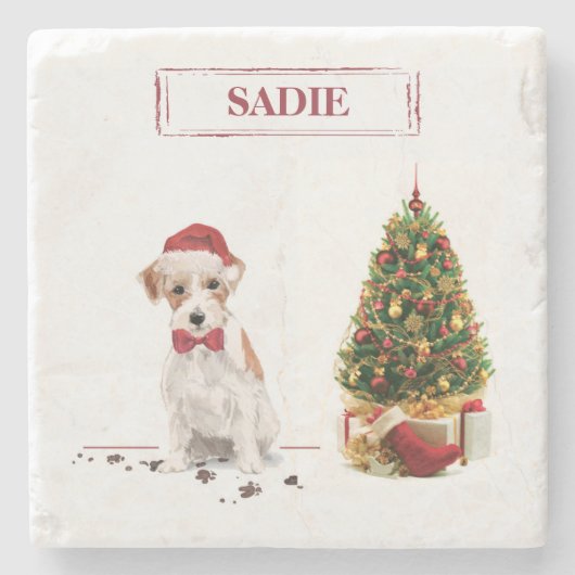 ワイヤーヘアジャック・ラッセルおもしろい・クリスマス犬 ストーンコースター (正面)