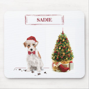 ワイヤーヘアジャック・ラッセルおもしろい・クリスマス犬 マウスパッド