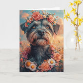 ワイヤーヘアード・ポインティング・グリフォンのハート Valentine's Day カード (黄色い花)