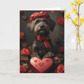 ワイヤーヘアード・ポインティング・グリフォンのハート Valentine's Day カード (黄色い花)