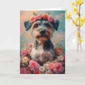 ワイヤーヘアード・ポインティング・グリフォンのハート Valentine's Day カード (黄色い花)