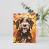 ワイヤーヘアード・ポインティング・グリフォンの秋の感謝祭 ポストカード (スタンド正面)