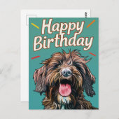 ワイヤーヘアード・ポインティング・グリフォン ハッピーバースデー ポストカード (正面/裏面)