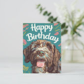 ワイヤーヘアード・ポインティング・グリフォン　ハッピーバースデー ポストカード (スタンド正面)
