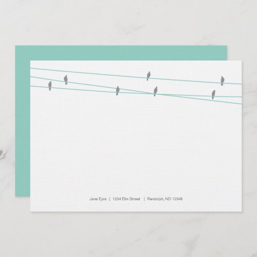 ワイヤーメッセージカードのリネン鳥 ノートカード (正面/裏面)