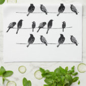 ワイヤールック上の黒い擦り切れた鳥 キッチンタオル (折り畳み)