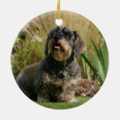 ワイヤー髪の標準的なダックスフント セラミックオーナメント (裏面)