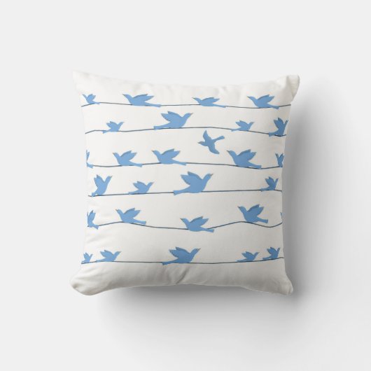 ワイヤー、青のシルエットの鳥 クッション (正面)