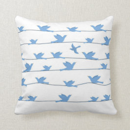 ワイヤー、青のシルエットの鳥 クッション