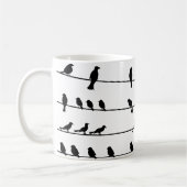 ワイヤ上の鳥のシルエット コーヒーマグカップ (左)