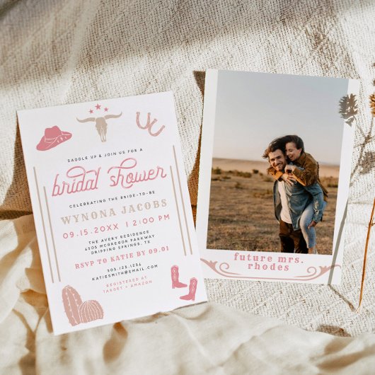 ワイヨノナ赤面女性のカーボーイラストロデオブライダルシャワー 招待状