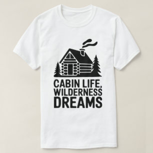ワイルダネスドリームズコージーログキャビンシルエットアート Tシャツ