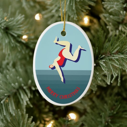 ワイルドおもしろいスイミングウーマン セラミックオーナメント (ツリー)