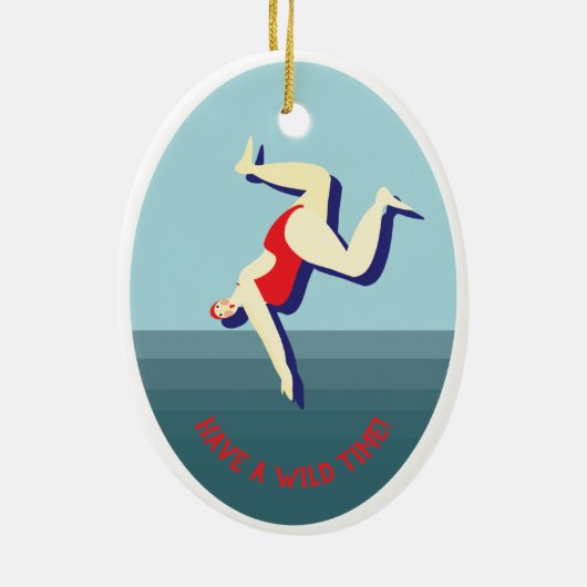 ワイルドおもしろいスイミングウーマン セラミックオーナメント (裏面)