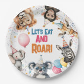 ワイルドおもしろいパーティーアニマルズファースト誕生日サファリ ペーパープレート (正面)